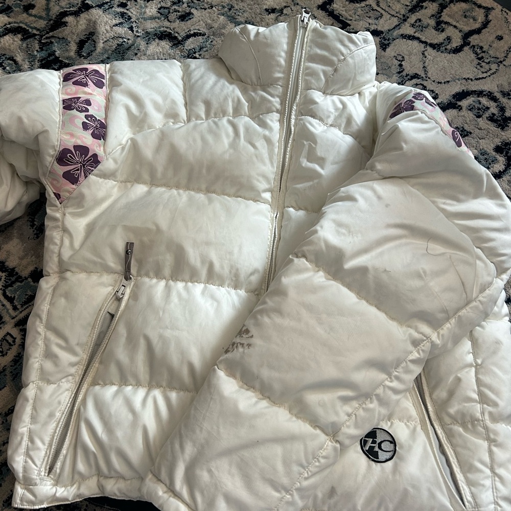 Hardcorp short white down jacket size m no holes clean